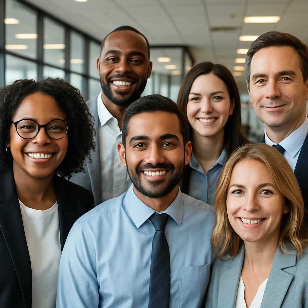 Diverse group of employees participating in community activity