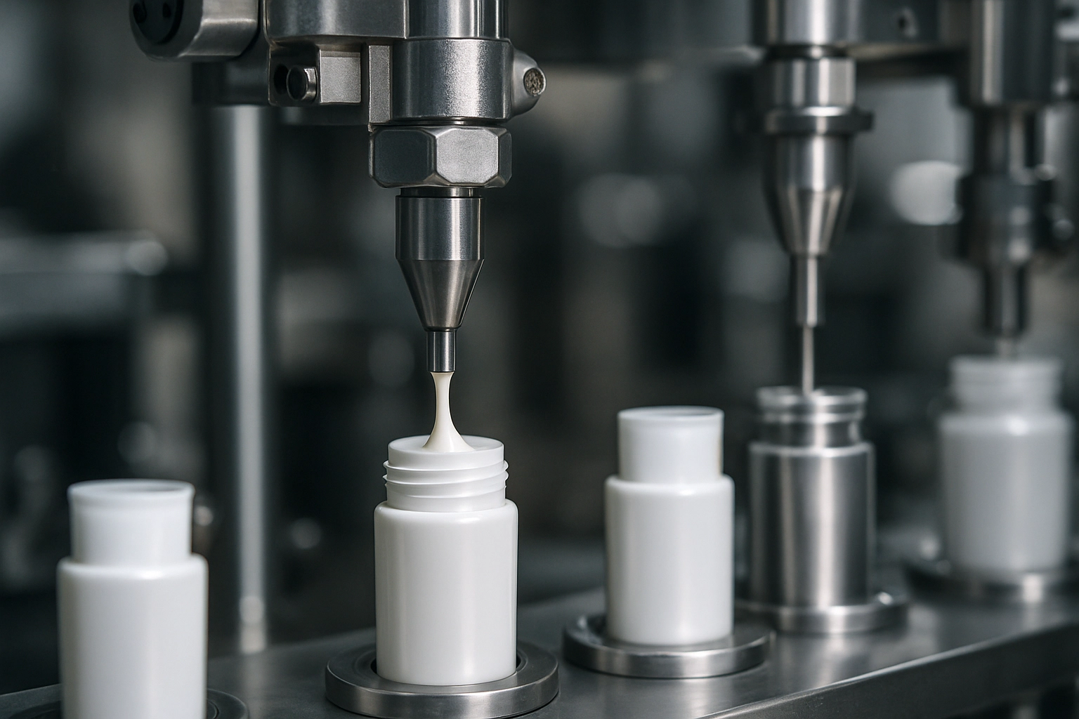 Haircare products being filled on production line