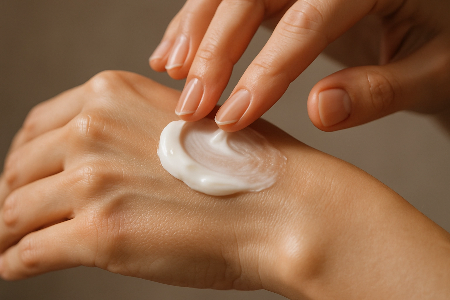 Consumer applying cosmetic product